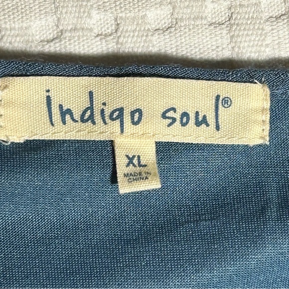 Indigo Soul Tiered Tunic Top Lace Overlay Details Boho Blue Womens Size L - Picture 3 of 11